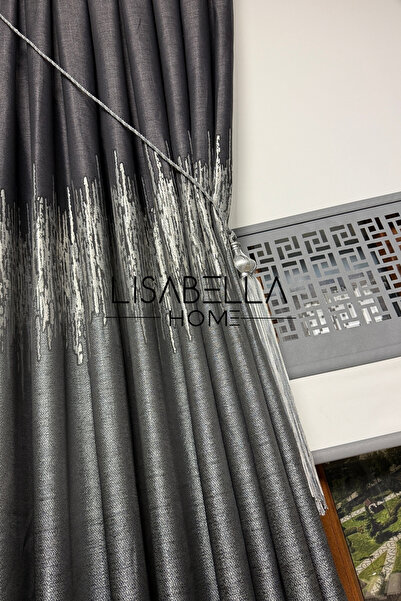LisabellaHome Best of Background Anthracite Gray Panel Background Curtain - 1X2.5 Dense Pleat (Single Wing)