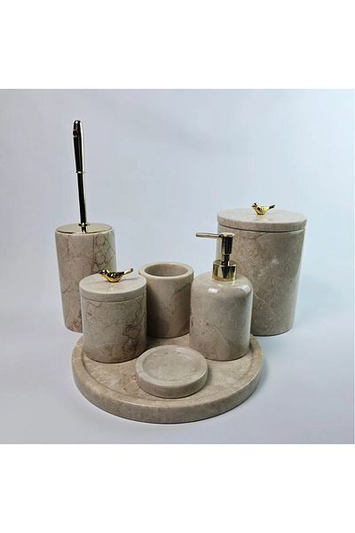 ege gross Decorative Natural Beige Marbroom Bathroom Set of 7 Marbroom Bathroom Set