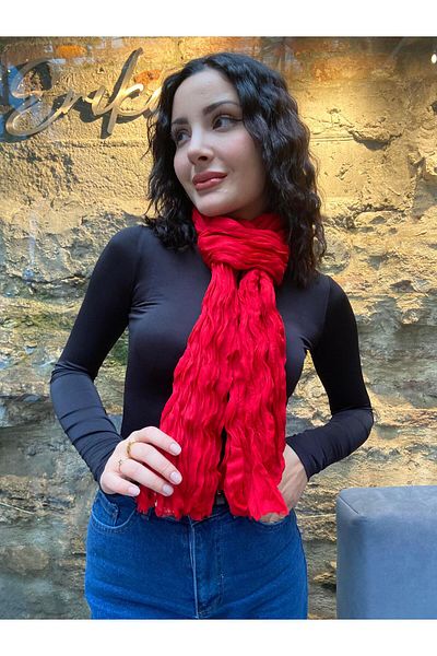 nehir eşarp Pleated Wave Shawl Solid Color 55 X 195 cm