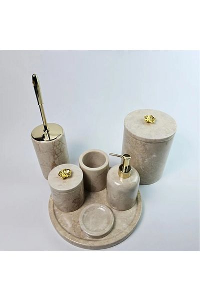 ege gross Decorative Natural Beige Marbroom Bathroom Set of 7 Marbroom Bathroom Set