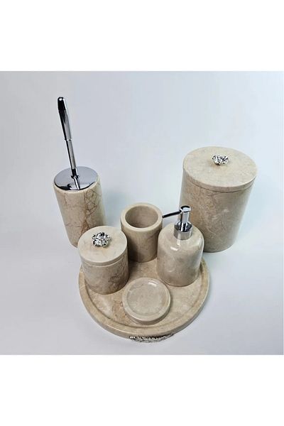 ege gross Decorative Natural Beige Marbroom Bathroom Set of 7 Marbroom Bathroom Set