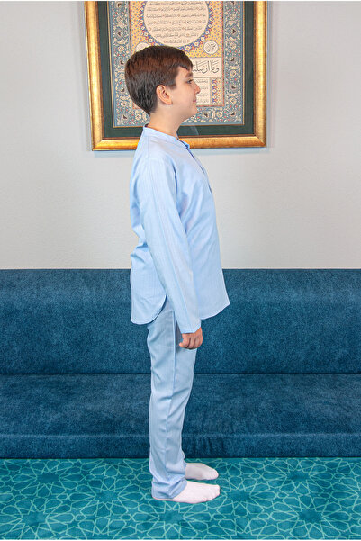 ihvan online Boy's Hajj Umrah Half Placket Shirt Pants Set - Blue (Krk)