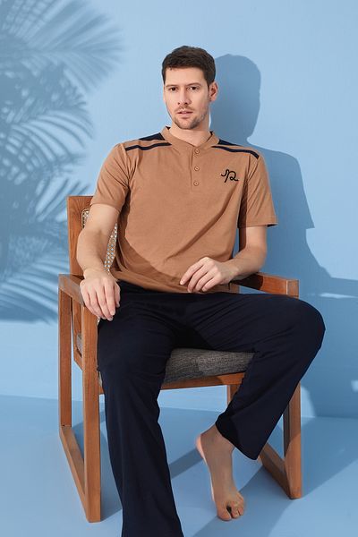 Prestij İç Giyim Cotton Regular Fit Crew Neck Short Sleeve Men's Pajamas Set