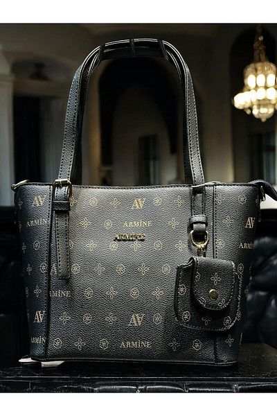 Armine Faux Leather Shoulder Bag - Hand and Arm Bag with Card Holder and Bracelet Gift Vs.Blkt.0059