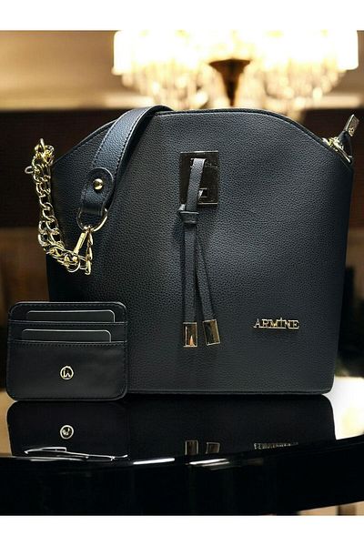 Armine Hand and Arm Bag with Card Holder and Bracelet Gift Faux Leather Shoulder Bag Vs.Blkt.0064