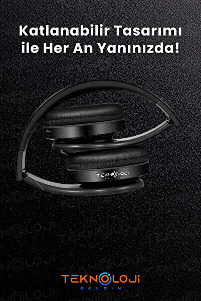 Teknoloji Gelsin Bluetooth Kulaklık Kablosuz Kulaküstü Işıklı Katlanabilir Mikrofonlu Fm-aux-sd Siyah