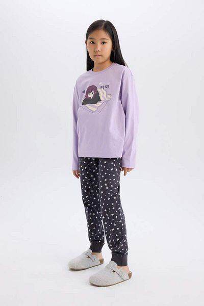 DeFacto New Season Girls' Pajama Set Long Sleeve Top Stretchy Waisted Long Bottom