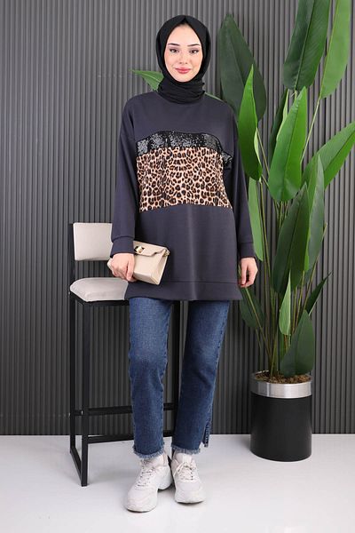 İmajButik Smoked Front Leopard Modal Tunic