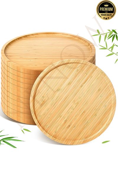 NEWNOW Bamboo Serving Plate Bamboo Presentation Plate, Bamboo Plate 19 cm 6 Pieces