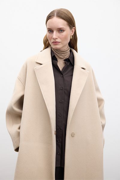 Manuka Stamped Coat - Straight Closure, Camel Hair