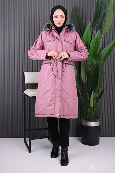 İmajButik Dusty Rose Hooded Pocket Coat