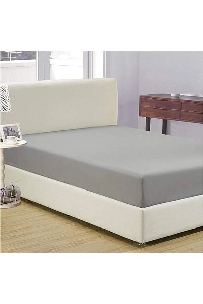 Home Cotton Double Elastic (Fitted) Woven Fabric Bed Sheet - K. Gray