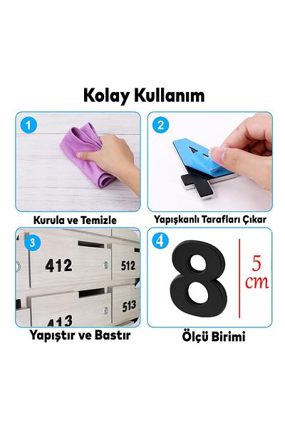 Badem10 50 mm 5 cm Dimensiune mică Culoare neagră Număr adeziv Ușă Număr - 8 Numărul 8