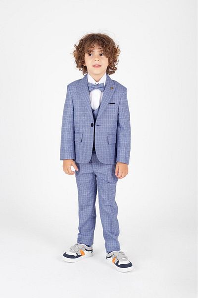 Magu Blue Children's Suit Stylish Design with Bow Tie and Vest Jacket