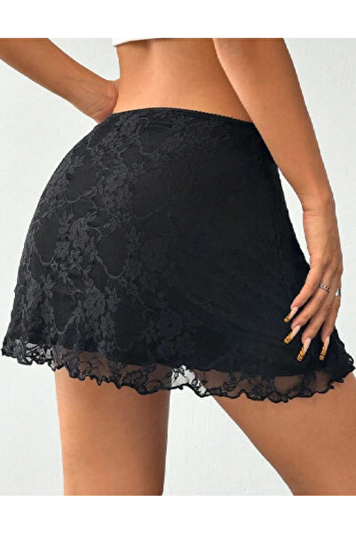 BENİMOLMALI Dantel Etek Astarlı Mini Etek Full Likra Basic Etek