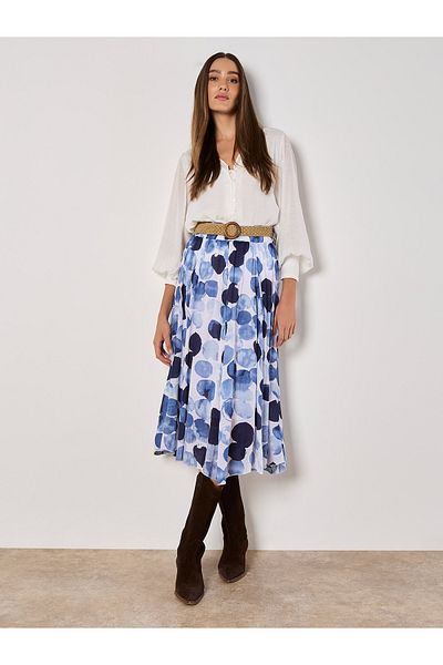 Apricot Abstrakter Druck Slub Shimmer Midirock