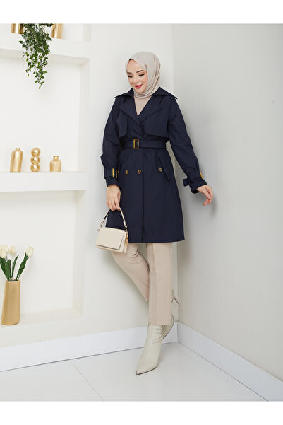 RACE FASHİON Kruvaze Yaka Su Geçirmez Kadın Trençkot RC3082