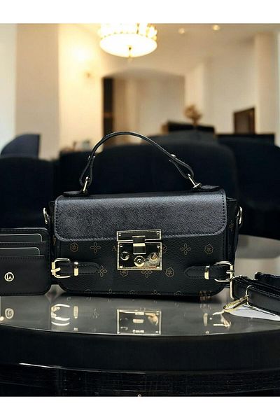 Armine Faux Leather Shoulder Bag with Card Holder and Bracelet Gift - Vs.Blkt.0061