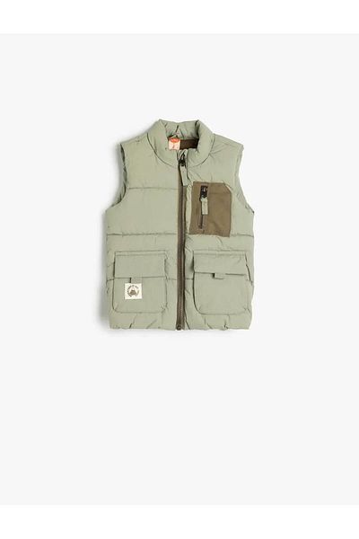 Koton Hooded Inflatable Vest - Fleece Lined with Flap Pocket Detail