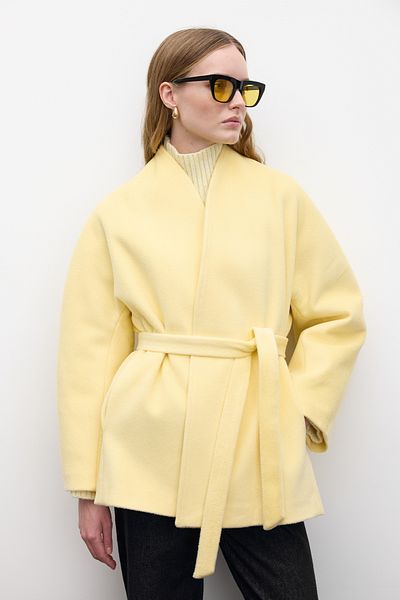 Manuka Palton galben stil kimono cu cusături