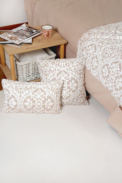 HAMUR Bohemian Punch Patterned Bed Runner Throw Pillow Set - Beige