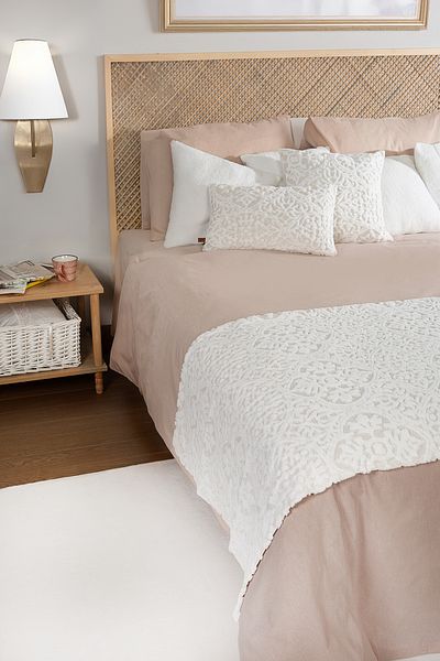 HAMUR Bohemian Punch Ponch Patterned Bed Runner Throw Pillow Set - Ecru