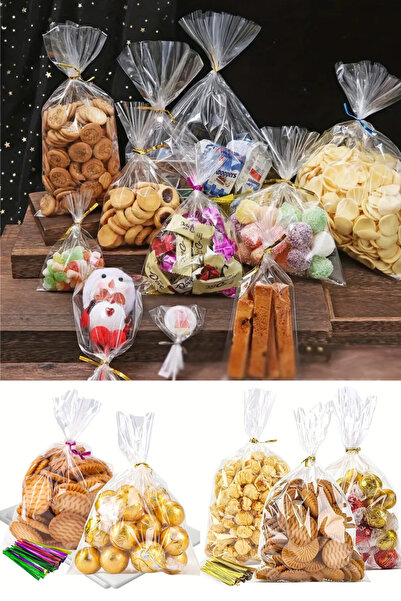 Özkan Ambalaj Temizlik 13x20 Şeffaf Beyaz Jelatin 100 Adet Opp Poşet Hediyelik Kurabiye Poşeti