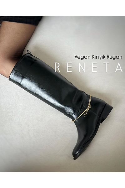 Zuum Cizme de damă Reneta cu lanțuri până la genunchi - piele neagră