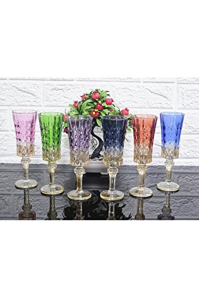 atabey home EL BOYAMA 6 RENK AYAKLI FÜLÜT SU BARDAĞI & KAHVE YANI BARDAK 19 CM