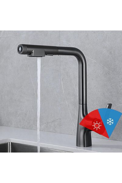 OEM 2025 New Black Spiral Fountain Kitchen Sink Faucet with Water Purifier Outlet, 7 Years Warranty