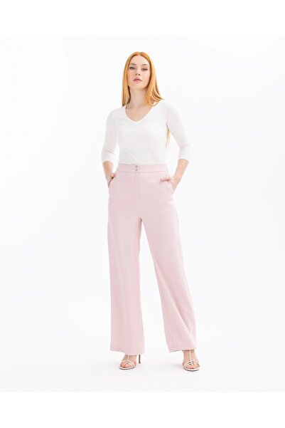 SEÇİL Women's Buttoned Maxi Length Trousers - Powder Pink