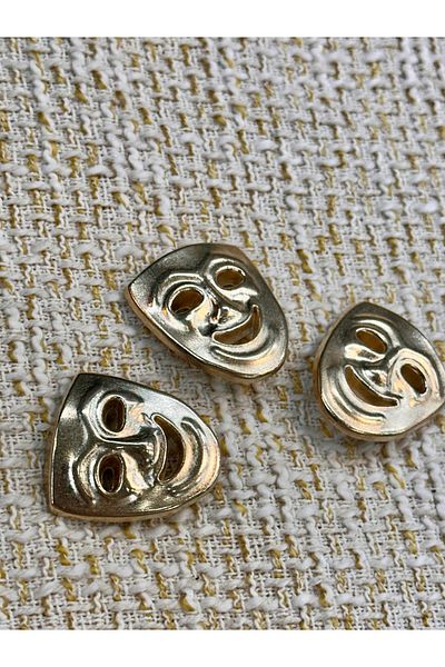 ODDA TASARIM ATÖLYESİ Theatre Mask Model Gold Color Design Set of 3 Buttons (2,5cm)