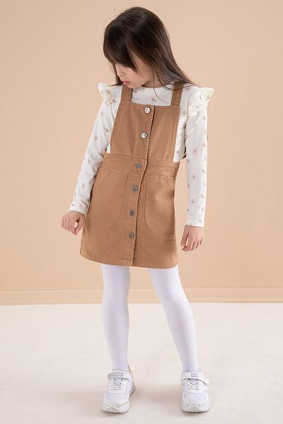 Cansın Mini Brown Colored Flower Patterned - Badili Girl's Salopet Set 20181
