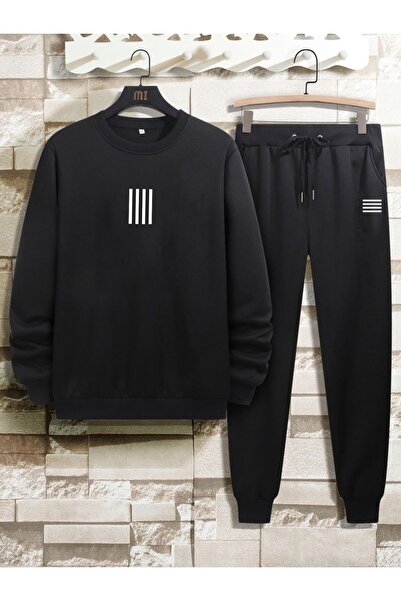 jansogroup طقم بدلة رياضية للجنسين بأربعة خطوط مطبوعة من 3 خيوط من القماش الم...