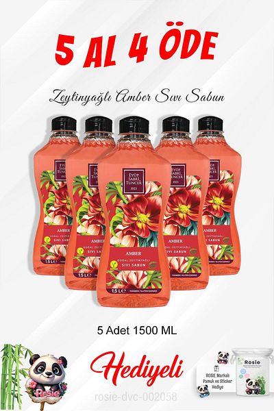 Eyüp Sabri Tuncer Amber Olive Oil Liquid Soap - 1500 Ml, Buy 5, Pay 4, Rosie Cotton