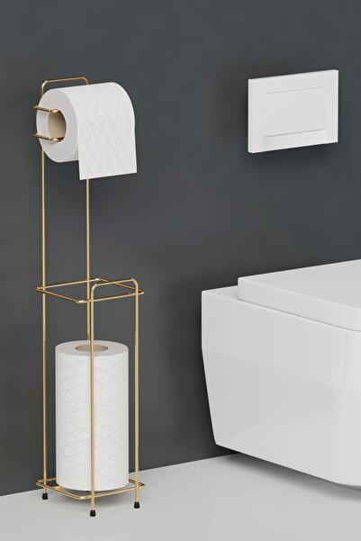 wearme HOME Gold Kaplama Tuvalet Kağıtlığı Wc Kağıtlık Yedekli Metal Tuvalet Kağıdı Standı Tutacağı