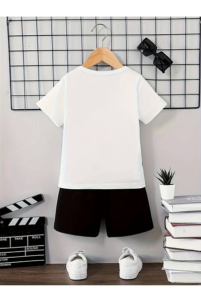 THEKONT Photographer Bear Printed Tshirt-Shorts Top and Bottom Set