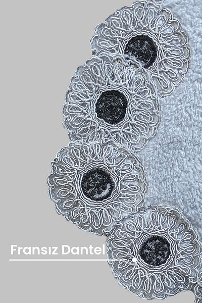 Bonny Home Gülruba Angular Grey Dowry Lace Σετ 2 χαλάκια μπάνιου Αντιολισθητική βάση Σετ καθίσματος τουαλέτας