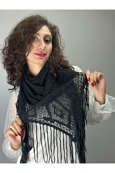 Gönülden Tasarım Eșarfă FEMEIE CU MODEL DE tricotaje NEGRE 150X70 CM