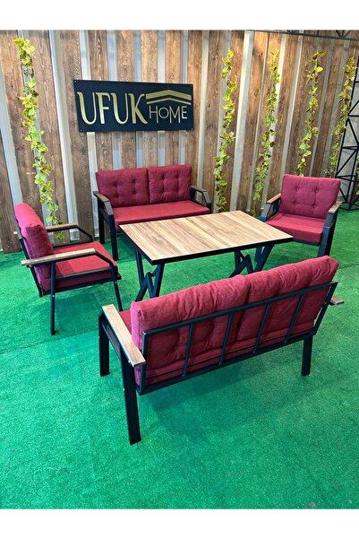UFUK HOME 2+2+1+1+masa Bordo Bahçe Mobilyası, Balkon Çay Seti, Bahçe Koltuk T...