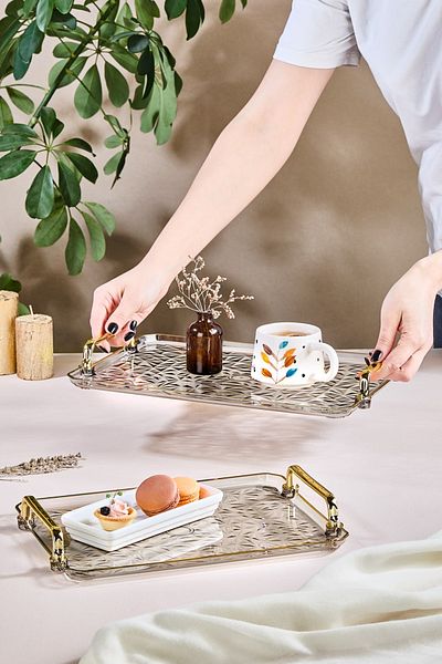 Leila 2-Pack Smoked Tray - Decorative Home, Tableware, and Kitchen Tea Coffee Tray