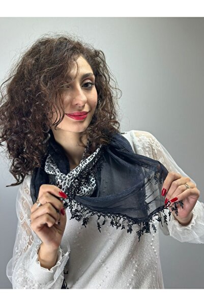 Gönülden Tasarım Leopard Chiffon Tasseled Women's Scarf Shal 140X40 cm