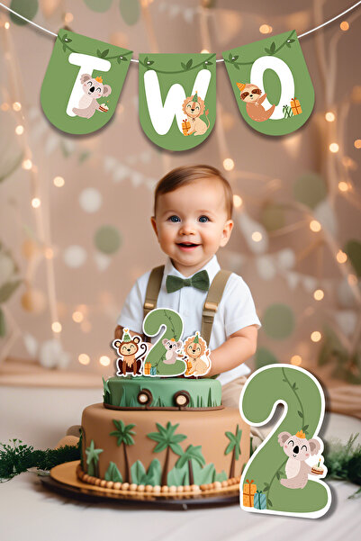 Niksy Design Safari Temalı Two Mini Parti Süsü Seti Doğum Günü Konsepti