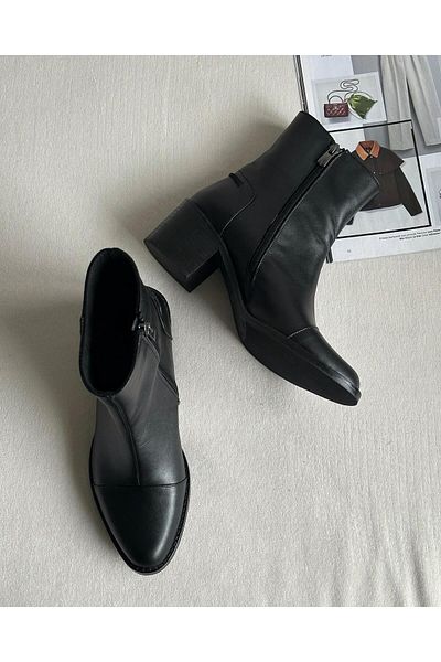 Zuum Demra 100% Genuine Leather Heeled Women's Boots - Black Leather