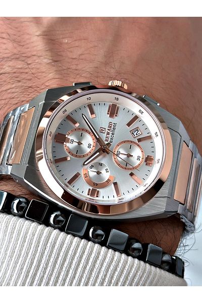 Reward Rose Gold Silver Color Steel Case Cord Business Series Men's Wrist Watch+Bracelet