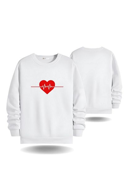 Gölge Store Heartbeat Valentine's Day Crew Neck Ανδρικό γυναικείο φούτερ Slimfit 6013