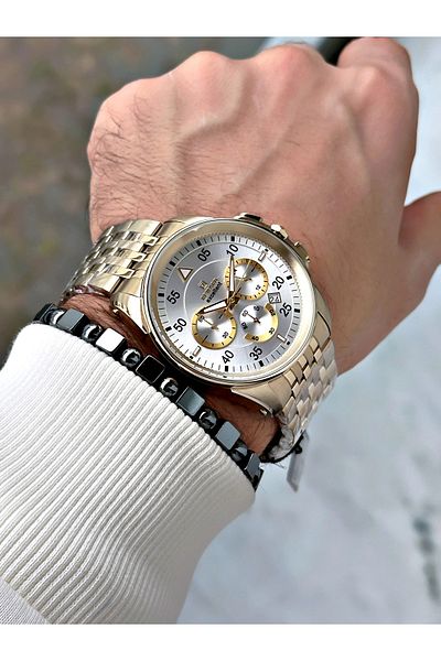Reward Gold Color Minute Display Case Cord Steel Men's Wrist Watch + Bracelet with Gift