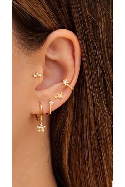 kurukafagift Star Stone Gold Color Mini Double Earrings