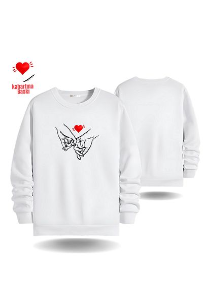Gölge Store Φούτερ Hand In Hand Slimfit Crew Neck για την Ημέρα του Αγίου Βαλεντίνου - Heart Embossed 6003