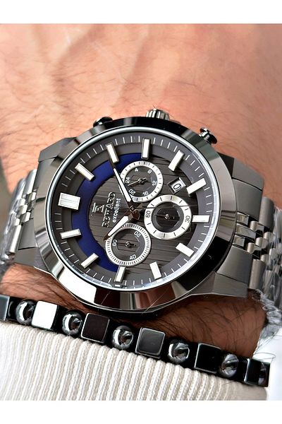 Reward Smoke Color Case Cord Steel Business Sport Men's Wrist Watch+Bracelet